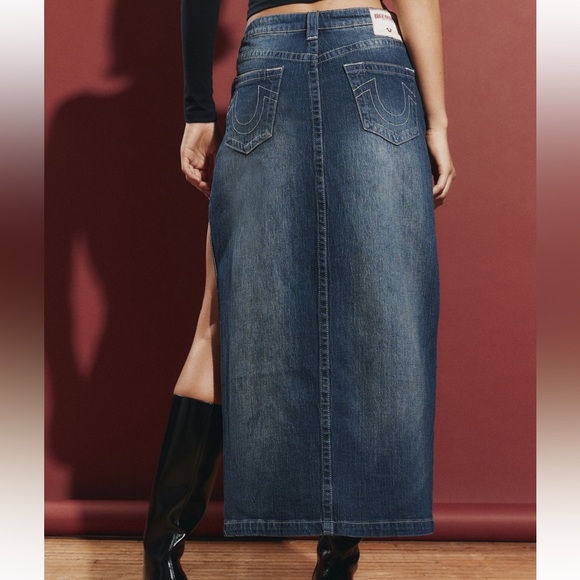 NWT True Religion Urban Outfitters Exclusive denim maxi high leg slit skirt - Picture 5 of 6